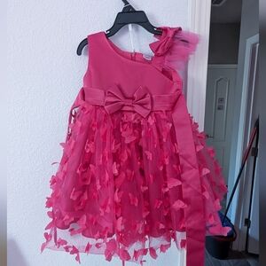 Girls Pink Butterfly Tulle Party Dress